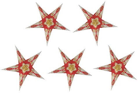 GURU SHOP 5 STK. Papier Ministern für Lichterkette, 20 cm, Faltbar, 5`er Set - Design 60, Papiersterne 20 cm für Lichterketten