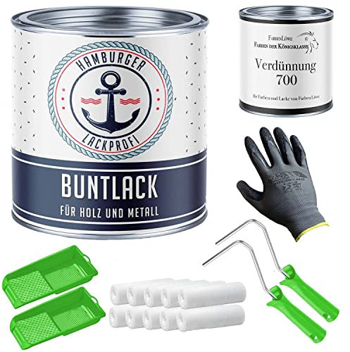 Hamburger Lack-Profi Buntlack SEIDENMATT für Holz und Metall Khakibraun RAL 7008 Braun Metalllack Metallfarbe Holzlack Holzfarbe mit Lackier-SET (X300) und Verdünnung (1 L) (20 L)
