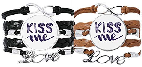 DIYthinker Kiss Me Armband mit niedlichem Zitat im Handschrift-Stil, Handschlaufe, Lederseil, Doppelset, Geschenk
