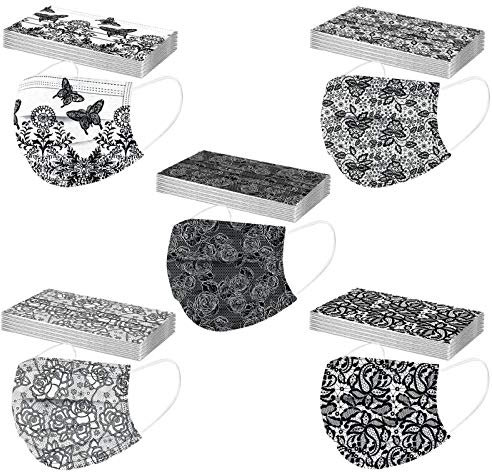 AmyGline 50 Stück Einweg,3-lagig Vliesstoff,Mund-Nasen-Schutz,Schmetterling Motiv,Atmungsaktive,Multifunktionstuch Halstuch Bandana für Erwachsene