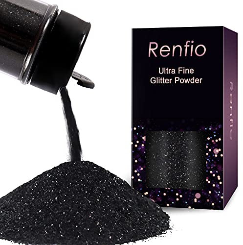 Renfio Ultra Fine Glitter Powder Metallic Resin Glitter 2.11 Oz (60g) Flakes Crafts Sequins Epoxy Chips Flakes for Tumblers Slime Painting Arts Nail Holiday Decoration - Deep Black