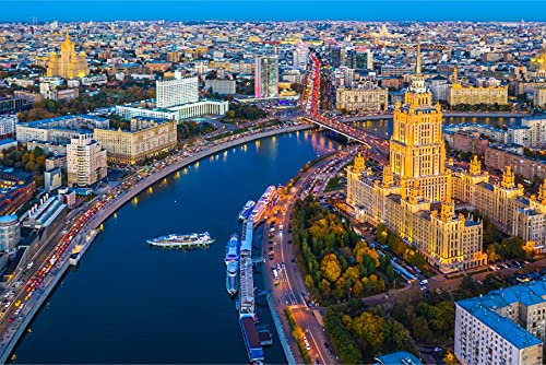 Muralo Selbstklebende Fototapete 312 x 219 Stadt Moskau Russland Tapete Gebäude Architektur Straßen Natur Wohnzimmer Schlafzimmer Wandbilder XXL Wand Br. 312 cm x Hö. 219 cm