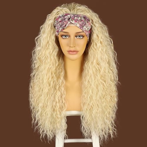 Sapphirewigs Lockige Stirnband Perücke lange blonde Synthetische Haare lose Wasser Welle Stirnband Perücken für Frauen Kleberlos 150% Dichte 26 inch