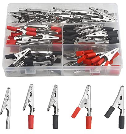 WMYCONGCONG Assortiment de 120 Kit d'assortiment de pinces crocodiles métalliques et de pinces de test électriques avec aiguilles en plastique (rouge et noir)