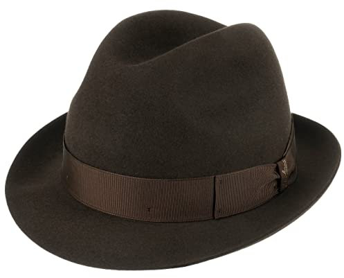 Borsalino Marengo Haarfilz Fedora Hut Haarfilzhut Fedorahut Trilby Herrenhut Damen/Herren - Made in Italy Filzhut mit Ripsband Frühling-Sommer Herbst-Winter - 60 cm Dunkelbraun