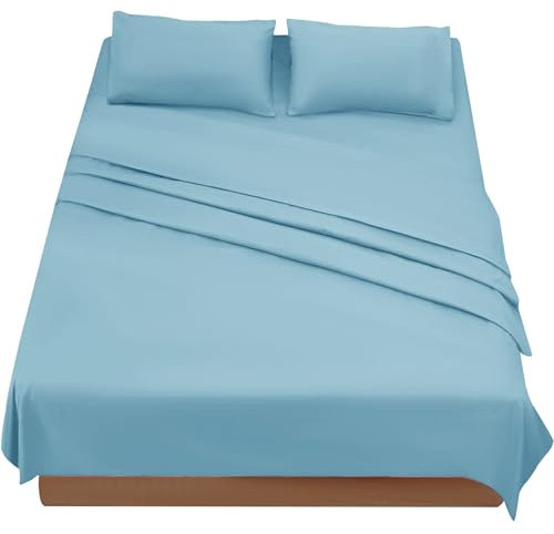 FARFALLAROSSA Komplettes Bettwäsche-Set für Doppelbetten, Bettlaken und Kissenbezüge, Mikrofaser, für Bett mit 180 cm, Hellblau