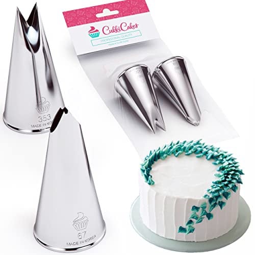 CukkiCakes 2er Set Profi Spritztüllen Blättern (352 und 67) zum Dekorieren von Torten and Cupcakes (Grastüllen)- Tüllen kompatibel mit Spritzbeutel/Spritzsack - Made in Korea
