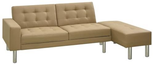 vidaXL Schlafsofa mit Hocker Sofa Couch Sofabett Schlafcouch Polstersofa Gästebett Lounge Wohnzimmersofa Ledersofa Bettsofa Cappuccino-Braun Kunstleder