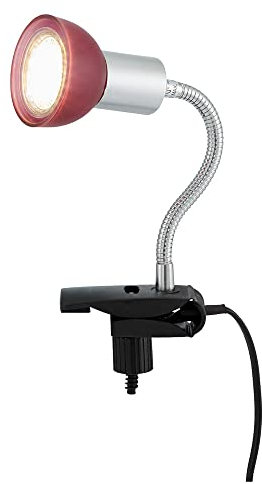 etc-shop Klemmlampe silber Klemmleuchte Klemmlampe LED mit Stecker, Tischleuchte Leselampe, Spot beweglich, Metall titanfarben Glas rot, 1x LED 3W 250Lm 3000K, HxLxB 34x9x6,1 cm