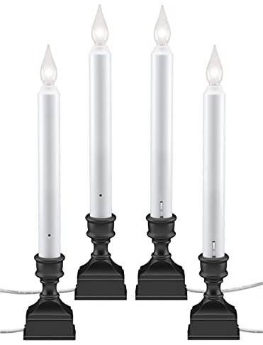 612 Vermont LED Electric Window Candles with Bright Hot Spot, Sensor Dusk to Dawn, Flicker Flame or Steady On, USB Low Voltage Adapter, VT-1270A-4 (Pack of 4, Antique Bronze)