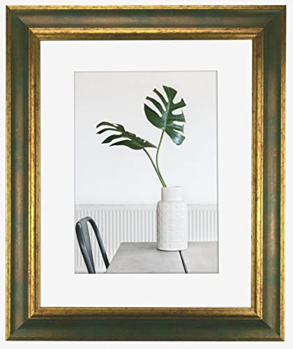 myposterframe Bilderrahmen Echtholz 50 x 65 cm Dysnomia – Edler Barockrahmen für Bilder, Photos & Gemälde – Hoch- & Querformat möglich – Grün Gold