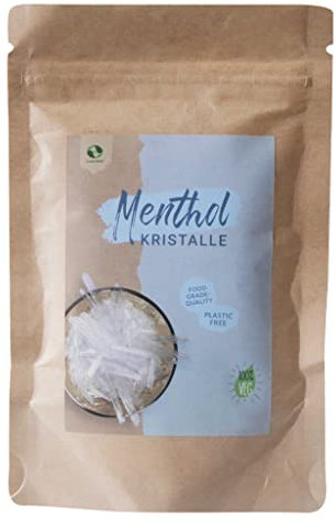 SudoreWell® Cristales de mentol en calidad alimentaria de 100% aceite de menta puro en bolsa de papel de estraza (libre de plástico), 25 g