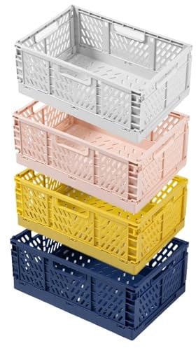 EURXLQ 4 Stücke Klappbox mit Griff 43×29×17cm,Groß Faltbar Stabil Klappkiste Plastik, Stapelbar Klappkorb Kunststoff Aufbewahrungskorb für Küche Badezimmer Büro Kinderzimmer Schlafzimmer