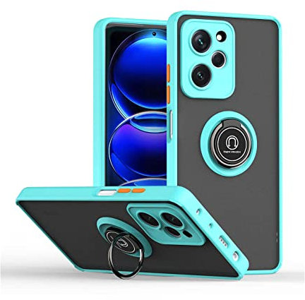 BORYA Coque pour Xiaomi POCO X5 Pro 5G, Antichoc Très Mince Premium Souple Translucide Givré Silicone TPU+PC Housse, Mat Anneau Magnétique Support Étui, Bleu Ciel