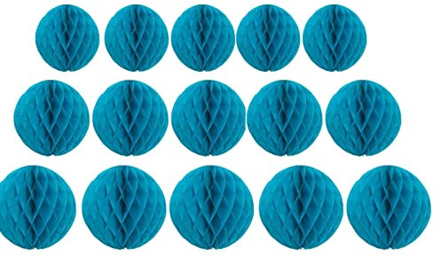 15 Stück Wabenbälle Dekorationen 10.2 cm, 15.2 cm, 20.3 cm, Party-Wabenball, Blumen-Pompons, Blumen-Kugeln, zum Aufhängen, für Babyparty, Geburtstag, Hochzeit, Kinderzimmer, 25 cm, Blaugrün)