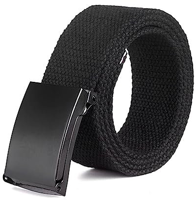 NIUXICH Männer/Frauen Gürtel Männlich Casual Metall Schnalle Gurtband Leinwand Gürtel Taktische Taille Gürtel Kleidung Zubehör, Schwarz, 115cm