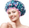 mikimini Duschhaube für Damen und Mädchen, Wiederverwendbar, Wasserdicht, Doppelschicht, Ideal für für Mittleres und Kurzes Haar, Flamingo-Muster - Ein Muss für Tropen-Fans, 2 Stück