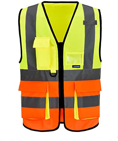 AYKRM Sicherheitsweste Warnweste Reflektierendes WarnschutzWeste Warnweste mit Reflektorstreifen mit Reißverschluss und Taschen Arbeitsweste