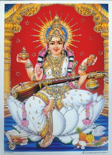 Rastogi Handicraft Indien Best Of Nachdruck Hindu-Gott Poster/Bild mit ungerahmt (Weißes Papier, Saraswati-Ji-17,8 x 12,7 cm)