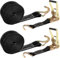 AKOLAFE Lot de 2 sangles à cliquet robustes avec crochets - Résistantes à la rupture - Pour camions, voitures, camionnettes, bateaux - 6 m x 5 cm - Noir