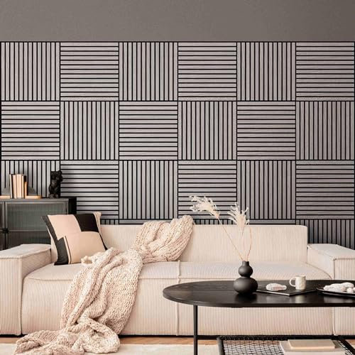 Bilderwelten Akustikpaneel Eiche Grau 6 Stk. 52x52 cm Holzpaneel Holzwand Holzverkleidung 3D Akustik Platte Schallabsorber Wand Panel Schlafzimmer