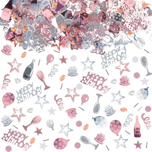 Konfetti Geburtstag 1000 Stück, Konfetti Geburtstag Tischdeko HAPPY BIRTHDAY Konfetti, Streudeko Geburtstag Tischdeko für Geburtstag Deko Tisch, Glitzer Konfetti Rose Gold Konfetti für Geburtstag