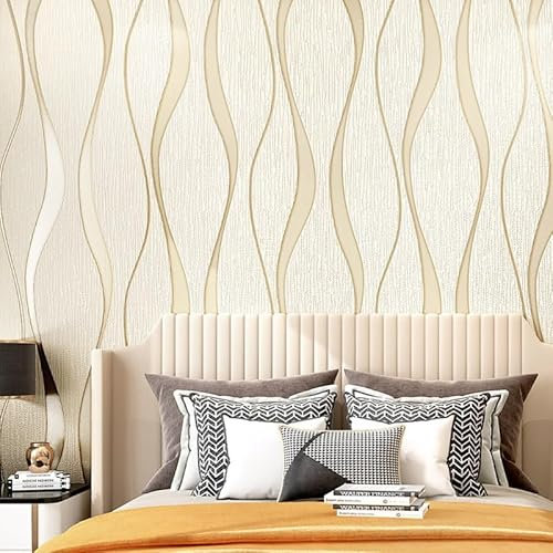 Camiraft Gelb Tapete Vliestapete 3D Modern Minimalistisch Wallpaper mit 3D-Wellen Leicht Glänzend - Streifentapete Wanddekoration in Wohnzimmer, Schlafzimmer und Büro 0,53m x 9.5m