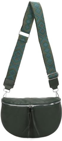 Damen Tasche Crossbody Schultertasche Gürteltasche Brusttasche Hüfttasche Bauchtasche Umhängetasche Cross-Over Bodybag Handytasche Geldtasche Kosmetiktasche Leder Optik Dunkelgrün S