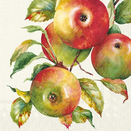 20 Servietten Obst Hauseigene Äpfel als Tischdeko. Papierservietten mit Motiv. Auch für Decoupage und Serviettentechnik 33x33cm