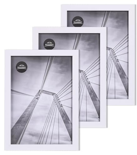 lincoolart Bilderrahmen A4 Weiss Holz Fotorahmen,MDF DIN A4 Rahmen mit leinebruchsicheres Acrylglas, 3er Set