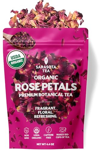 Organic Rose Petals Loose Herbal Tea | 100% USDA Organic Dried Rose Flowers | Caffeine-Free | Premium Culinary & Tea Grade | 4.4oz Bag | Floral & Aromatic | Non-GMO | Natural Beauty & Relaxation