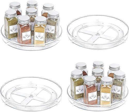 4 Pack Clear Lazy Susan Organizers, Lazy Susan Cabinet Turntable Organizer Rotating Storage Tray for Cabinets, Pantry, Refrigerator, Countertops, Spices, Condiments, 9 Inch / 23cm