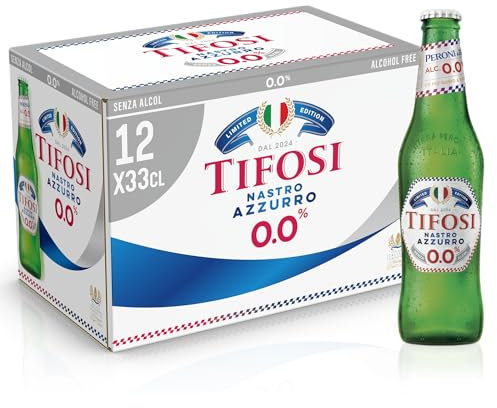 Peroni Nastro Azzurro 0.0 Birra Analcolica Premium Lager, Cassa Birra con 12 Birre in Bottiglia da 33 cl, 7.92 L, Gusto Secco e Rinfrescante, Zero Alcol