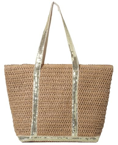 JUCHRZEY Damen-Handtasche aus Stroh, große Kapazität, Pailletten, gehäkelt, Strandhandtasche, Kontrastfarbe, Weben, Reisetasche, Damen, Sommer, Tagestasche