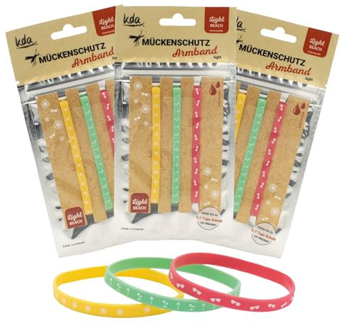 kda Mückenschutzarmband Light 3er Sparset - Silikon Mückenarmband Camping Wandern 3er Set (3x Beach)
