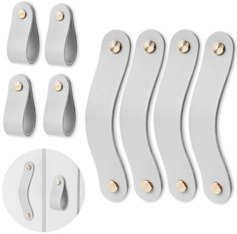 Czzmy 4PC Ledergriffe für Möbel,4 Stück Handgemachte Griff Möbelknöpfe Leder,Vintage Möbelgriffe Ledergriff Schrankgriffe für Küchenschränke, Kleiderschrank,Bad(4-Grau)