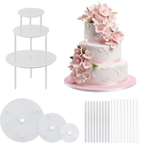 18 barras de tacos para tartas con 3 placas para tartas, soporte para tartas, de plástico reutilizable, para la construcción de escalones de la tarta