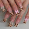 GlamRays Pack of 24 Long Square Press On False Nails with Leopard Print Designs, Full Span Pink Bow Gel Glue Nails Shiny Acrylic Artificial