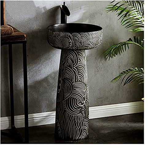 ASerZenith Lavabo sur Pied de Salle de Bain autoportant Art Hotel Home Lavabo sur Pied de Salle de Bain en céramique rétro avec piédestal Unité de lavabo sur Pied Dure et Facile à n(X-One Size)