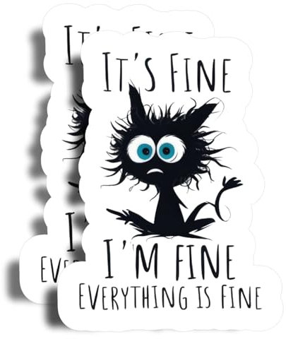 It's Fine I'm Fine Everything is Fine Magnet - 5 On Longest Side - Black Cat - 2 Pack - Thick Strong Magnet - Bumper Magnet for Fridge, Toolbox, Cars - Made in USA - PLDFMAG2074