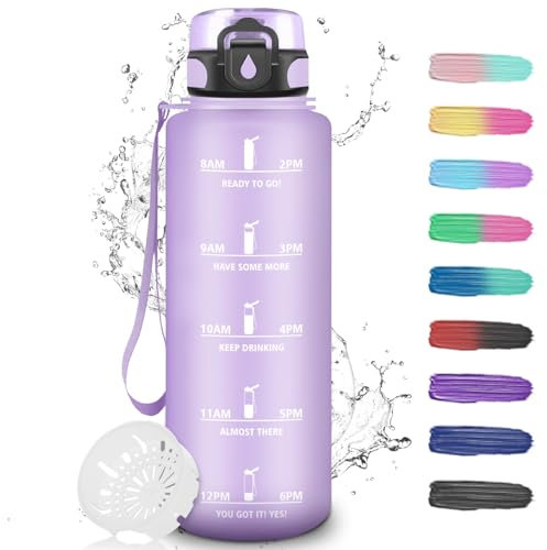 Botella agua Gimnasio - 1.5l - Botella agua Prueba de Fugas, Botella de Agua Deportiva, con Marcador de Tiempo, Cantimplora de Motivación, Water Bottle para Gym, Adulto, Bicicleta, Escuela, Oficina
