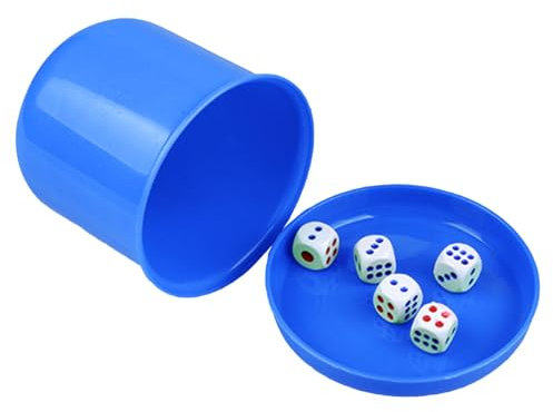 Dice Stacking Cups Set, Dice Cup Set, Dice Shaker Cup, Dice Game Set, Family Dice Game, Dice Stacking Cup Set, PU Leather Dice Cup with 5 Dices for Party, Birthday Party, Blue