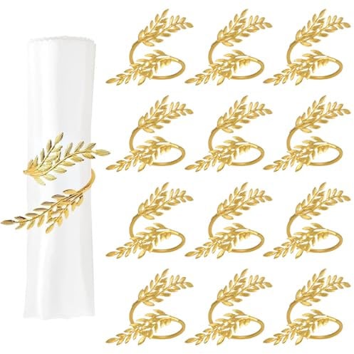 12 Stück Serviettenringe Gold, Metall Servietten Ringe, Aussehen der Blätter Serviettenschnallen, Geeignet für Hochzeit, Weihnachten, Familientreffen, Tischdekoration
