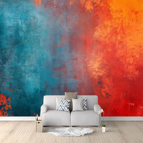 Tapete Fototapete Vliestapete Blau Rot Vintage Rost Textur Design Optik Tapete 400 x 280 cm, Abnehmbare Wandbild Wandtapete Wasserdicht Wandverkleidung für Wohnzimmer Schlafzimmer Deko