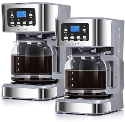 Taylor Swoden 2er-Pack 950W Kaffeemaschine mit Timer,1.5L Filterkaffeemaschine 12 Tassen, Abschaltautomatik, Tropf-Stopp, Wiederverwendbarem Filter und Heizplatte, BPA-frei, Grau - Pewter