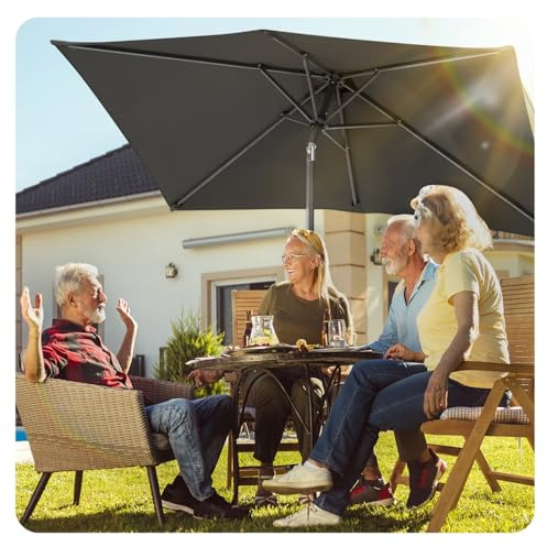 ISOISL Sonnenschirm 140x210CM Anthrazit Gartenschirm Terrassenschirm Sonnenschutz Sonnenschirm Rechteckig Kippbar Großschirm für Balkon,Terrasse,Garten