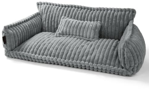 noviclass® Haustiersofa Chaffar Hundebett | Katzensofa Hundesofa | Orthopädische Matratze | Moderner Stil | Cord-Design Größen (Lichtgrau, XL (120cm))