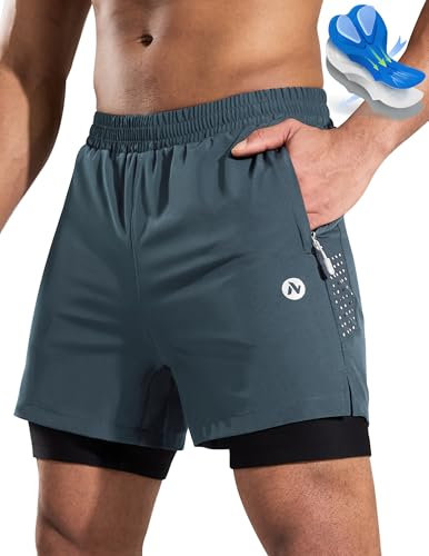 Nepest Mountainbike Hose Herren Kurz MTB Shorts Polster Radfahrerhose Herren Mit Tasche Fahrradhose Staubig Blau,M