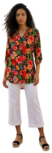 Roman Shirt for Women UK Ladies Top Collarless Blouse Stretchy Tunic Smart Casual Autumn Winter Jersey 3/4 Length Sleeve Notch V Neck Flattering Office Work