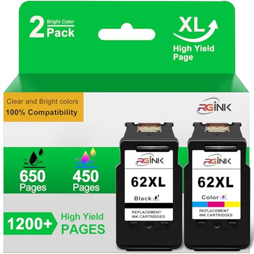 62XL Druckerpatronen 62 XL Kompatibel für HP 62 Druckerpatronen 62XL 62XL schwarz Patronen für Envy 5540 5548 7640 5640 5646 HP OfficeJet 250 200 5740 5742(2 Pack)